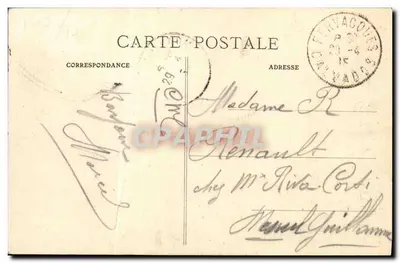 Fervaques (Calvados) — A Igreja e Rua de Livarot — Coleção P. Burel, fot. edit. Vinoutiers (Orne) — Verso