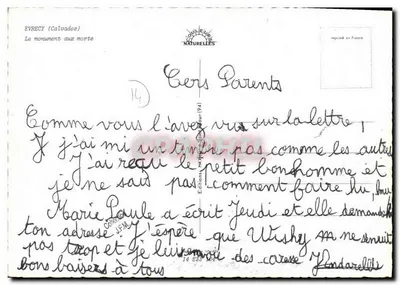 Evrecy (Calvados) — O monumento aos mortos — Éditions Louvigny Naturelles — Verso