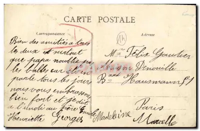 Bilhete postal antigo Cagny Escola e Prefeitura — Verso