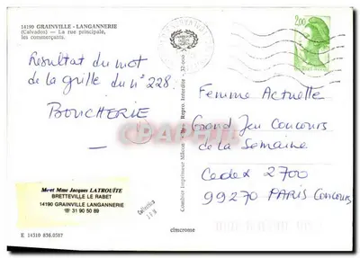 Boucheerie Beaurier — Aves — Bretteville-Langannerie — editor Cinq — Verso