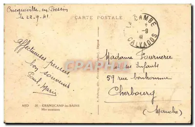 Barcos a vela na praia — Calvados — A. Pinborg, editor (Calvados) n° 20 — Verso