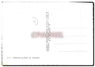 Hermival-les-Vaux — widok z lotu z kaplicy, zamku i kościoła — Wydawca Combier, Macon — Rewers