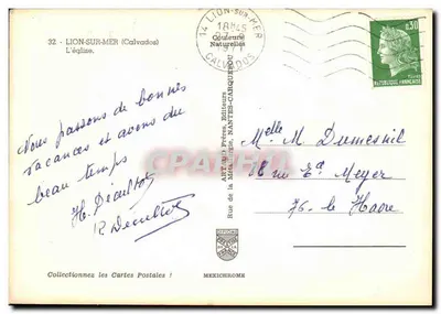 Kościół w Lion-sur-Mer — Calvados — wydawca Art du Prêtres, Nantes-Carquefou — Rewers