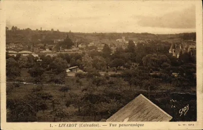 Bilhete postal antigo Livarot Vista Panorâmica
