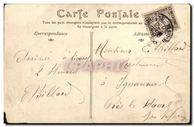 Bilhete postal antigo Livarot Vista sobre a Igreja — Verso