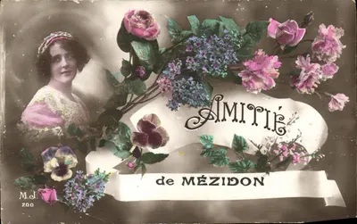 Mulher em vestido rosa — flores e laço — M.J. 200 de MÉZIDON