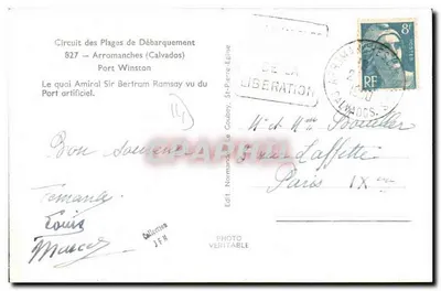 Port Arromanches — Widok portu sztucznego i zamku — Wyd. Normandie, nr 827 — Rewers
