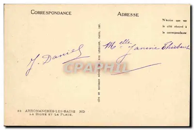 Arromanches-les-Bains — El dique y la playa — Imp. Letellien, París, n°38 — Reverso