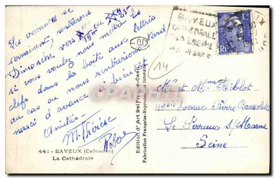 Bayeux — La Catedral — Edición Artística Francesa-Caen — Reverso
