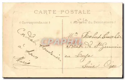 Bayeux, La Estación — vista de la estación con carruajes y viajeros — Coll. G.B. — Reverso