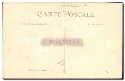 Normandas d'Aulrefois — mulher com vestido vermelho segurando um buquê — Editora Em. Bx. Paris, n° 14 — Verso