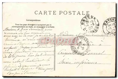 Lembrança de Bayeux — pássaros e vistas locais — editor desconhecido, número de série não visível — Verso