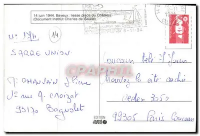 Bayeux — 14 giugno 1944 — Documento dell'Istituto Charles de Gaulle — Edizione Ouest France — Verso