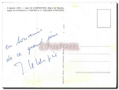 Bayeux — Odbiór prezydentów J. Cartera i V. Giscard d'Estaing — Wydawnictwo Lafond, Bayeux — Rewers