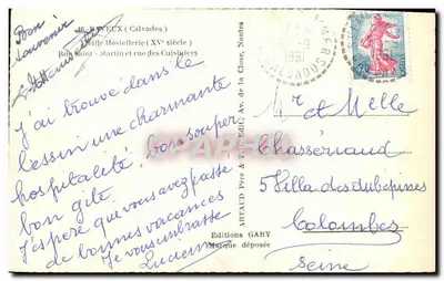 BAYEUX — Velha Hostelleria (século XV) — Edições Gaby — Verso