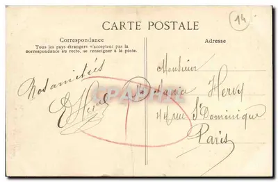 El Hombre de Falaise — Leyenda de la Lámpara — C. Jeanne, Ed. fot., Falaise, Depositado — Reverso