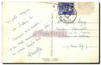 Le Gars de Falaise — escena humorística con texto impreso — Ediciones Gaby, Nantes — Reverso