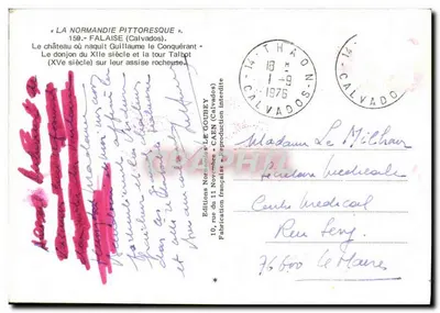 Cartolina moderna La Normanide Pittoresque Falaise Il castello — Verso