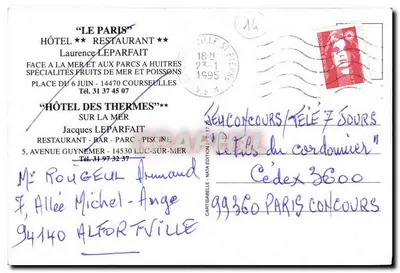 Hotele nad wybrzeże: Hotel de Paris Courseulles s/Mer i Hotel des Thermes Luc s/Mer — Wydawnictwo Cartisabelle — Rewers