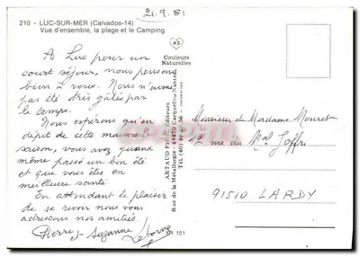Luc-sur-Mer (Calvados-14) — Vista geral, a praia e o camping — Artaud Frères Éditeurs, n° 151 — Verso
