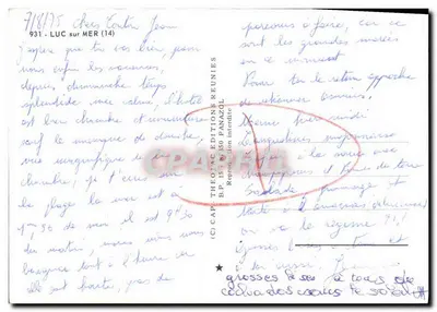 Luc-sur-Mer — panoramische uitzicht met het Club en de zeilboten, het mini-golf, de strand en de promenade, de ingang van het bad en de walvis — Edities Panazol — Achterkant