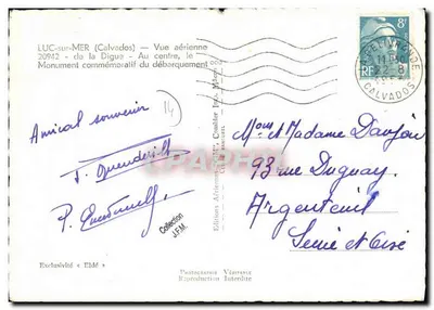 Luc-sur-Mer — Vista aérea 1942 — Monumento comemorativo do desembarque — Edições Macron — Verso