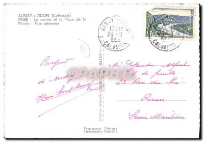 Aunay-s-Odon (Calvados) — centrum i Place de la Mairie — Éditions Aériennes — Rewers