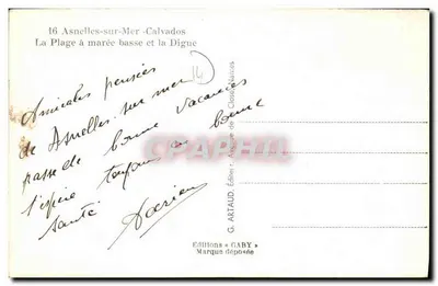 Asnelles-sur-Mer — A Praia com maré baixa e a Digue — Edições GABY — Verso