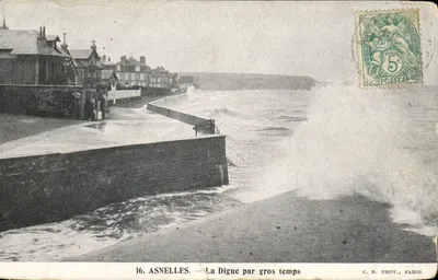 Bilhete postal antigo Asnelles La Digue Par Gros Temps