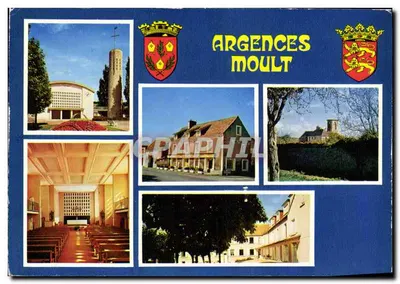 Argences-Moult — widok miasta i jego kościoła — Graphphil