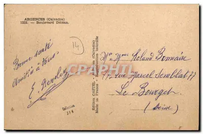 Argences (Calvados) — Boulevard Déléan — Edição Castel — Verso