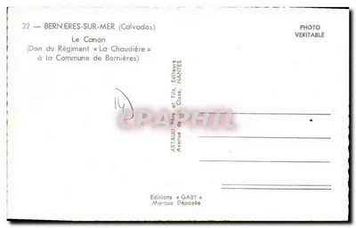 Bernières-sur-Mer — Canhão do Regimento « La Chaudière » — Edições Gaby — Verso