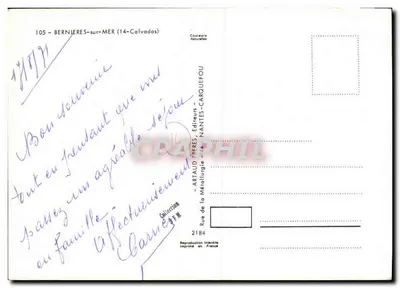 Nowoczesna pocztówka Bernieres sur Mer Jachty widok ogólny Plaża — Rewers