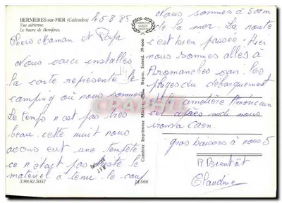 Bernières-sur-Mer — Vista aerea del campeggio e del paesaggio costiero — Tipografia Mâcon — Verso