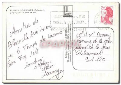 Blonville-sur-Mer — Panoramablick mit Hotel, Strand und Booten — Verlag Emy, Nr. 442 — Rückseite