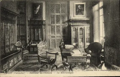 CAGNY (Calvados) — Interior do Castelo — A Biblioteca — Editora Vve E. Deschamps