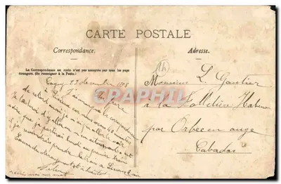 Bilhete postal antigo Fazenda do Castelo de Cagny — Verso