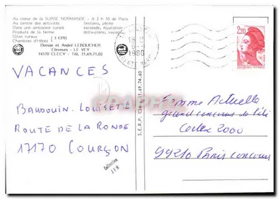 Le Vey — Vacaciones en la granja — Denise y André Leboucher — Reverso