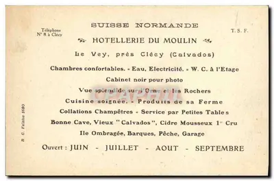 Clécy (Calvados) — Panorama de l'Hotellerie du Moulin — Le Vey — Cliché Destiné-Ainé — Rewers