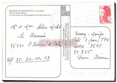 Manoir de Coupesarte — XV wiek i XVI wiek — Wydawnictwo Normandzkie LECONTE — Rewers