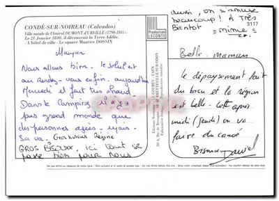 कॉंडे-सर-नॉइरो - नगर पालिका कार्यालय, डुमॉंट ड'उर्ब्विल की प्रतिमा और चर्च - छापकर्ता एमी — पीछे