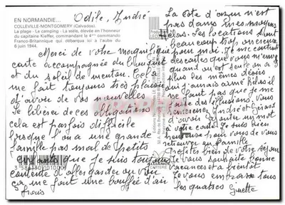 Colleville-Montgomery — vista da praia, do camping e do monumento ao general Montgomery — Éditions Normandies Le Comptoir — Verso