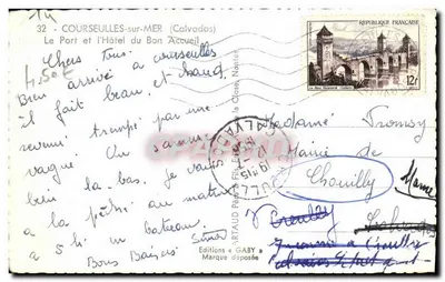 Porto de Courseulles-sur-Mer — Hotel du Bon Accueil e barcos — Gaby — Verso