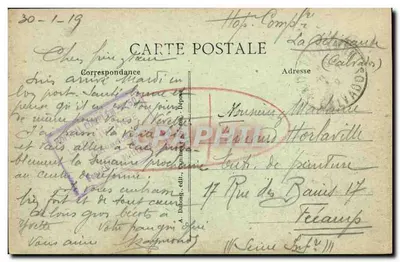 La Délivrande - Plac — widok placu z kościołem i handlowcami — A. Dubost, wydawca, n° 6 — Rewers
