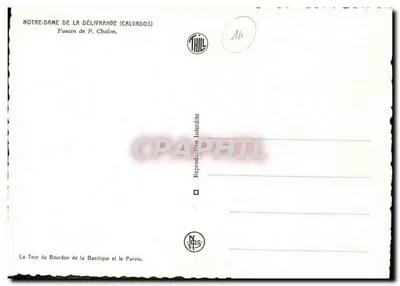 Nostra Signora della Délivrande (Calvados) — Torre del Bourdon e il Parvis — Disegno a carboncino di P. Chalon — Verso