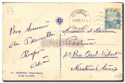 Deauville - Praia Fleurie — O Bar do Sol — Bilhete postal antigo Photomécanique, Paris — Verso
