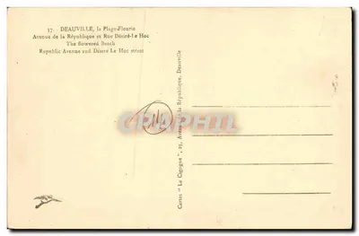 Deauville, Avenida da República e Rue Désiré-Le Hoc — Cartas 'La Cigogne', n°37 — Verso