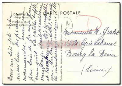 Déauville — 'A Praia das Flores' — O Hotel do Golfe, no centro do New Golf — Fotografia W. Verneman — Verso