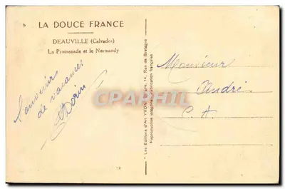 Deauville (Calvados) — La Promenade y el Normandie — Ediciones de Arte YVON, París — Reverso