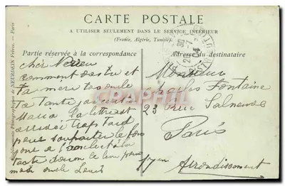 Carta postal interna — Paris — Éd. Neurdein Frères — Verso